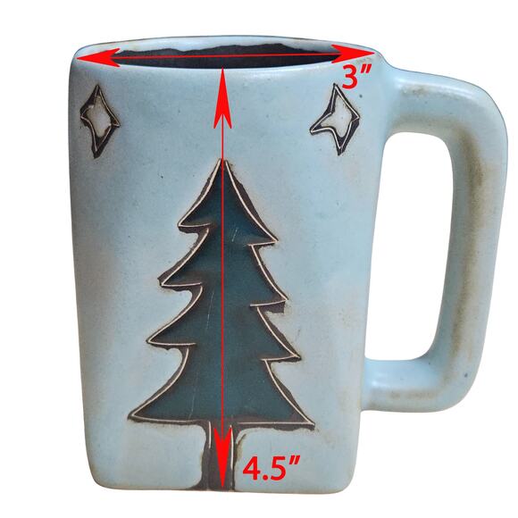 RARE Hand Made Mara Mexico Art Pottery Mug Pine Trees Stars Square Christmas - Picture 7 of 7